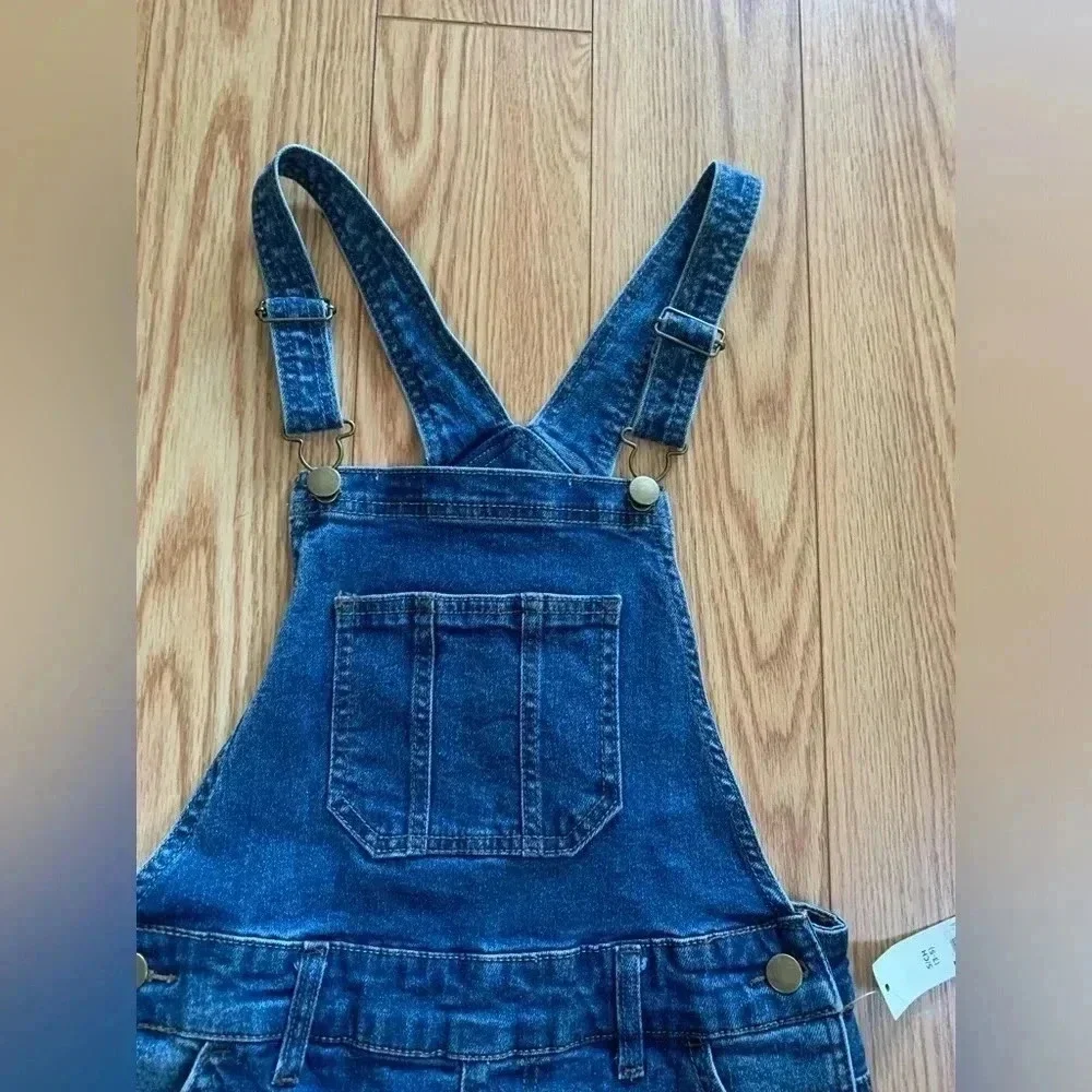 NEW NO BOUNDARIES OVERALL JEANS BLUE SIZE  SMALL 3-5 DESTROYED - Picture 4 of 8